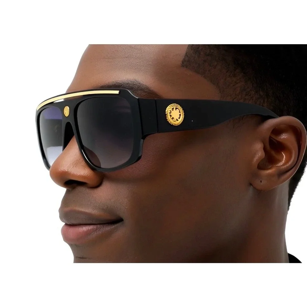 Men Sunglasses Gradient Black Lens Gold Top Bar UV400‎ Protection Cholo Gangster